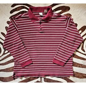 Vintage 90s Gap Red Stripe 1/4 Zip Polo Shirt Long Sleeve Waffle Knit XL